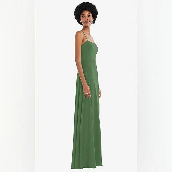 NWT After Six Convertible Tie Strap Chiffon Maxi Dress w/ Slit in Vineyard Green - Picture 4 of 6